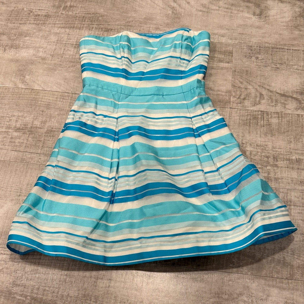Lilly Pulitzer Strapless Dress in Blue and White Stripes